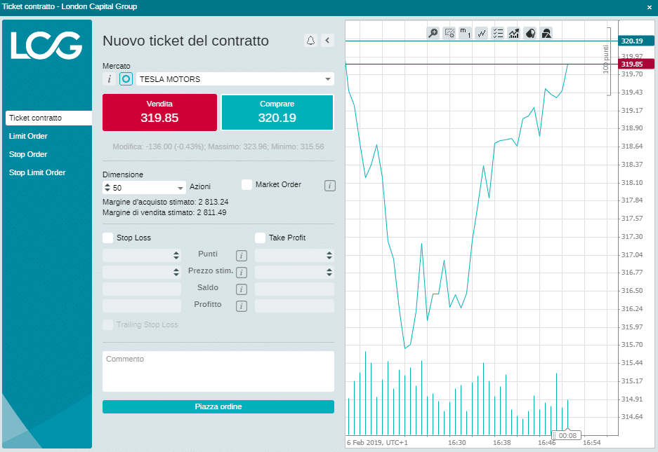 LCG Trader piattaforma ordini